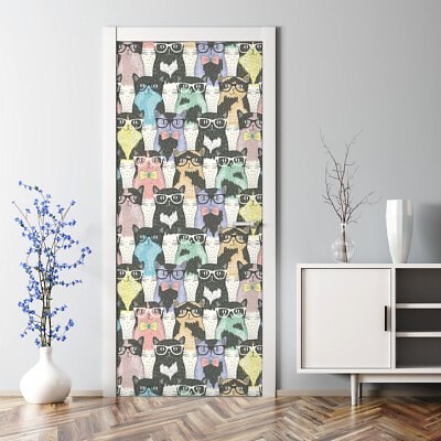 #ad Adhesive Door sticker adhesive Colorful hipster cats pattern Funky for kids room $66.95