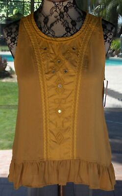 #ad New Sleeveless Ruffle Bottom Embroidered Tank Top Blouse Sz. L Juniors 38quot; Bust $14.99