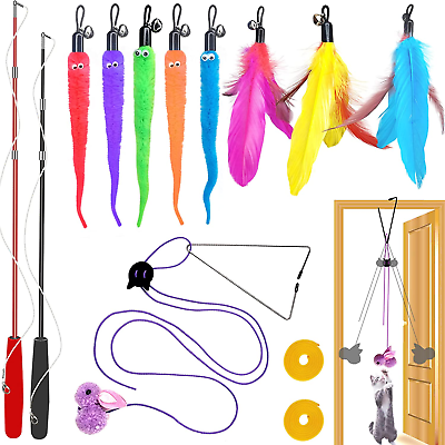 #ad Interactive Set of Toy for Cats 2pcs Wand 9pcs Teaser 1pcs Lure Chase Exercise $15.99
