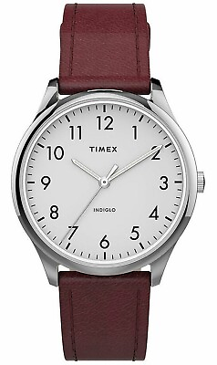 #ad Timex TW2T72200 Women#x27;s Easy Reader Burgundy Leather Watch Indiglo 32MM Case $32.50