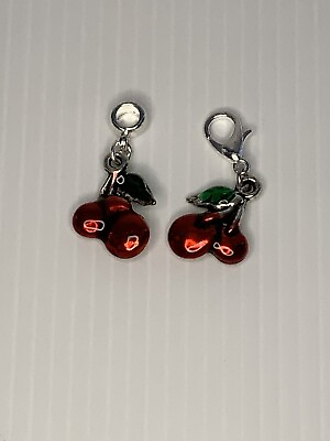 #ad Cherry Charm Clip On European Handbag Dangle Key Ring Bracelet Zipper Pull AU $5.50