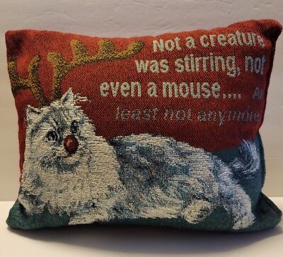 #ad Tapestry Pillow Christmas Cat Not a Creature Was Stirring 11.5quot;x8.5quot; Cat Lover $15.95