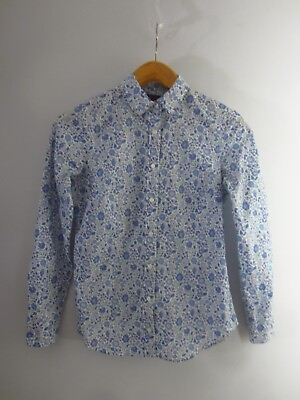 #ad J Crew Liberty of London Shirt Womens 00 Blue White Floral LS Cotton Shirt XXS $44.99