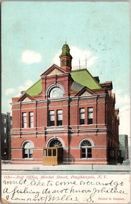 #ad Poughkeepsie New York Postcard quot;POST OFFICE Market Streetquot; 1907 NY Cancel $5.25