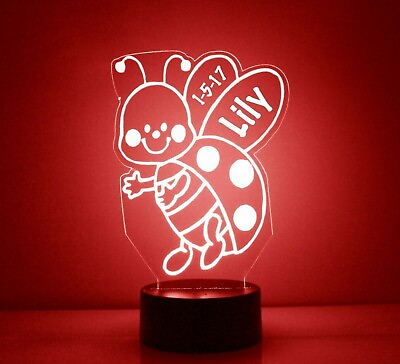 #ad LadyBug Personalized FREE LED Night Light Girls Nursery Lamp Baby Light Gift $39.99