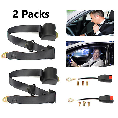 #ad Car Black 3 Point Seat Front Belt Buckle Kit Automatic Retractable Safety Straps $41.99
