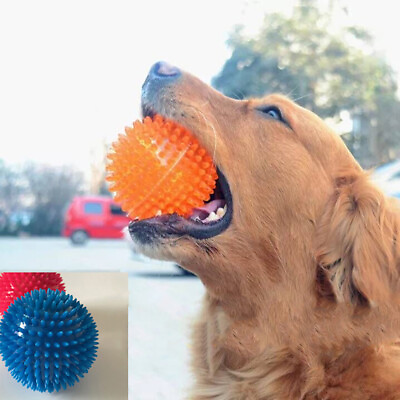 #ad Dog Rubber Toy Bouncy Floating Teeth Cleaning Spiky Squeaky Ball Dog Toys.fJ^YN C $3.52