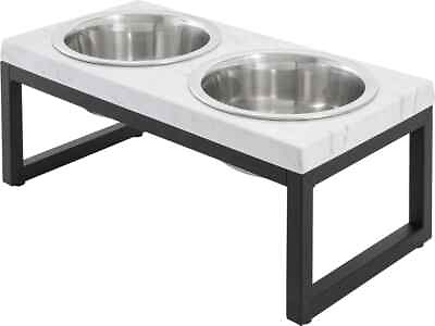 #ad Elevated Dog Bowl Pet Feeder Stainless Steel Raised Food Water Stand 2 Bowls $35.56