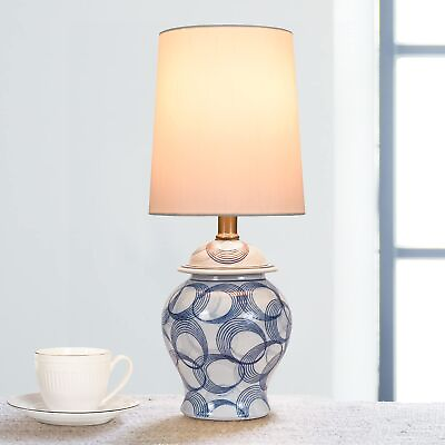 #ad 17quot; Blue Lamp for Nightstand Chinoiserie Ceramic Table Lamp for Bedroom Sma... $78.39