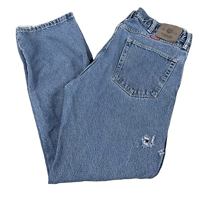#ad Wrangler Regular Fit Jeans 35x30.5 Distressed Faded Blue Denim $15.99