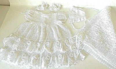 #ad NEW Infant 3 6 months Layette Christening Set White Cotton Hand Crochet Flowers $89.00