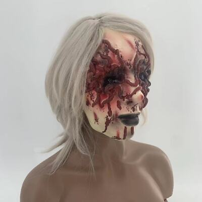 #ad Halloween Horror Curse Scary White haired Female Ghost Party Mask Latex Props $26.99