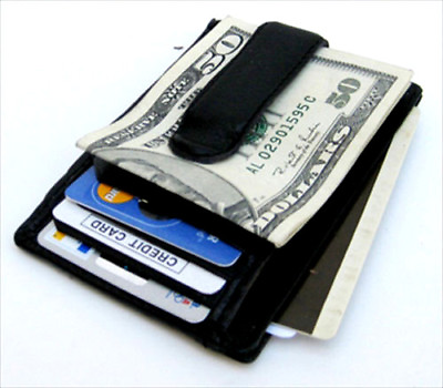 #ad BLACK LEATHER FRONT POCKET MONEY CLIP WINDOW ID THIN Wallet USA Seller $14.04