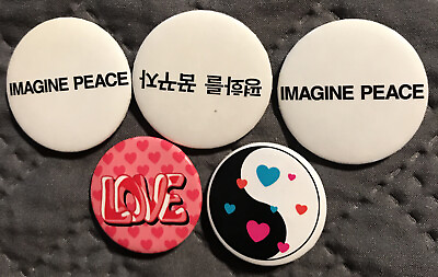 #ad Vintage Pinback Collectible Button Set of 5 Imagine Peace Lot 5 Assorted 1.25 $8.10