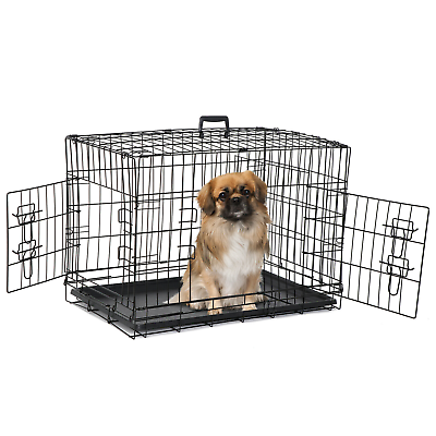 Folding Metal Dog 30quot; Crate Cage Dog Crates Pet Crate w Double Doors Sturdy $37.58