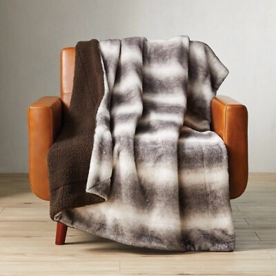 #ad Wolf Brown Faux Fur and Sherpa Throw Blanket Standard Throw $22.75