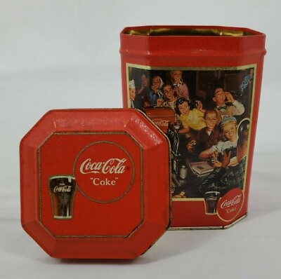 #ad Coca Cola quot;Cokequot; Storage Tin w Pictures of 1950#x27;s Soda Fountain Shop Circa 1991 $10.43