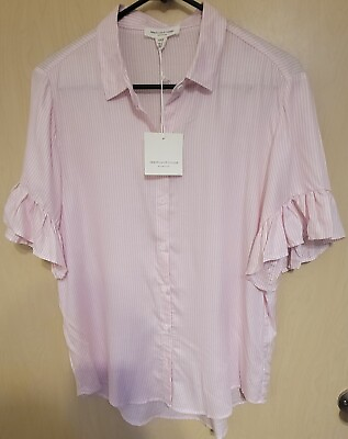 #ad NWT Beach Lunch Lounge Womens Nisa White pink Collar Button Down Top Shirt Med $24.99