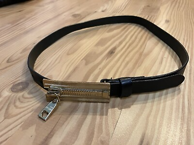 #ad Moschino Love Moschino Belt Unisex Gold Zipper Buckle Italy Black Unisex Leather $105.00