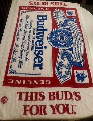 #ad Budweiser Beer 1980s Original #x27;THIS BUD#x27;S FOR YOU#x27; Beach Towel Cotton Never Used $42.48