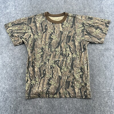 #ad Rothco Shirt Mens L Brown Green Real Tree Bark Camo Hunting Short Sleeve $4.95