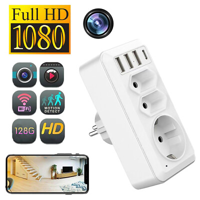 #ad HD 1080P EU Plug WiFi Mini Camera Home Security USB Socket Wall Outlet Nanny Cam $55.09