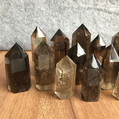 #ad 4pcs natural smokey quartz obelisk minera crystal wand point healing $18.99