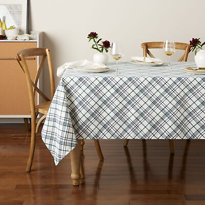 #ad Plaid Printed Drill Weave Fabric Tablecloth 60quot;W x 84quot;L Rectangle Washable $12.95
