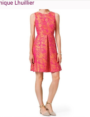 #ad monique lhuillier dress 2 Coral Gold Printed Jacquard A Line Skirt Pocket Pleat $40.00