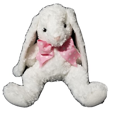 #ad Douglas White Bunny Rabbit Plush Stuffed Toy Weighted Pink Polka Dot Ribbon $10.46