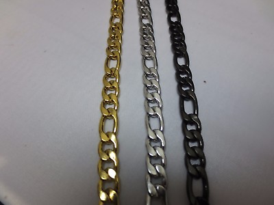 #ad 7MM STAINLESS STEEL FIGARO ROPE IN GOLD SILVER BLACK PLATED 7 quot; 40quot; CHAIN $6.83