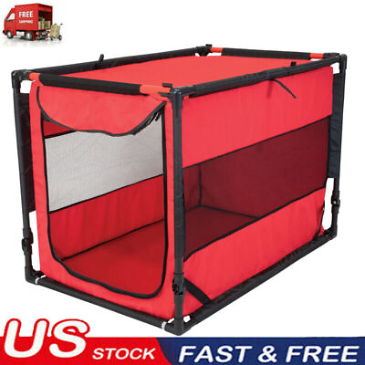 #ad Dog Kennel Folding Pet Cat Portable Large Cage Ventilate Travel Carrier Outdoor $37.97