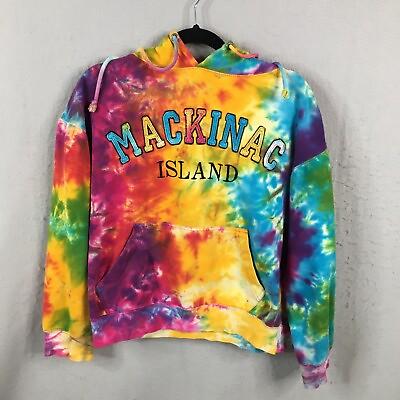 Mackinac Island Hoodie Womens Medium Rainbow 3D Neon Casual Bright Dimco $19.97