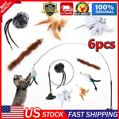 #ad 6pcs Lot Pet Cat Interactive Toys Mice Balls Bell Play Toy Feathers Teaser Wand $13.59