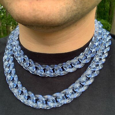 #ad Blue Acrylic Miami Cuban Link Chain Necklace Iced Hip Hop Cuban Choker $21.99