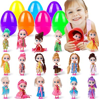 #ad 18 Pack Jumbo Easter Eggs with Doll Toys Inside for Girls Easter Eggs with Toys $32.84