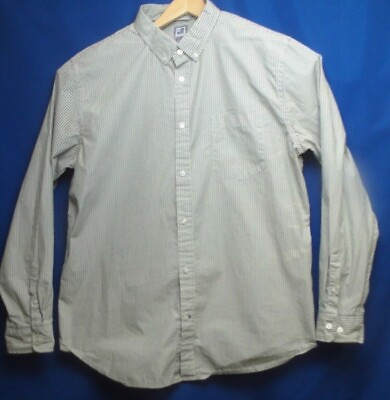 #ad Men#x27;s JCP 2XL100% Cotton Long Sleeve Button Up Striped Shirt Navy Green White $9.95