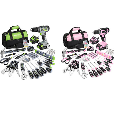 #ad WORKPRO Pink Grey 157PC Hand Tool Set 20V Cordless Drill Driver Home Tool Kit US $200.99