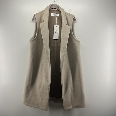 #ad Love Tree Vest Womens XL Beige JQ Fleece Long Line Vest Open Chic and Style $50.00