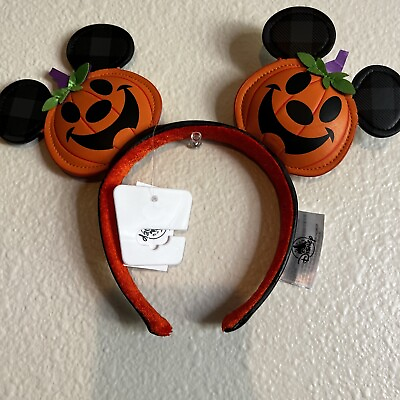 #ad Disney Parks Mickey Halloween Pumpkin Headband Ears Jack O#x27; Lantern Cute NWT $19.97
