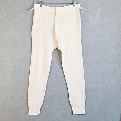 #ad Vintage Thermal Underwear Pants Mens Size Medium Ivory Two Layer Long John $13.39