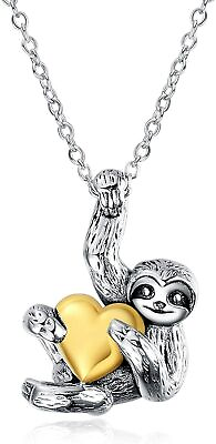 #ad 925 Sterling Silver Plated Sloth Necklace Heart Animal Pendant Women Jewelry $3.78