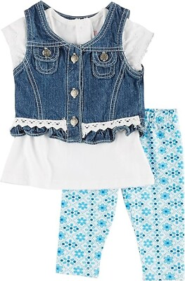#ad Nannette Baby Girls 3 Pc. Denim Vest Top amp; Leggings Set Blue 12 Months $19.99