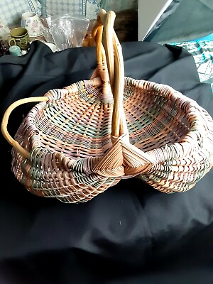 #ad Large Egg Butt Basket Hand Crafted Unique. Pastel Pink and Beige. Sturdy 16quot;×20 $30.00