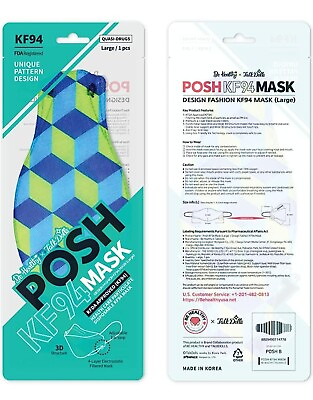 #ad Be Healthy Pack of 10 Posh KF94 Mask Chicago B03 LARGE Navy... $15.99