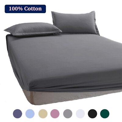 #ad 100% Cotton Fitted Sheet with Elastic Bands Non Slip Adjustable Mattress Covers $23.35