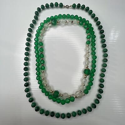 #ad H1 Lot Green Clear Lucite Crystals Boho Hippie 70s Mod Mcm Retro Necklaces $6.00