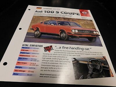 #ad 1969 1976 Audi 100 S Coupe Spec Sheet Brochure Photo Poster 70 71 72 73 74 75 $5.00