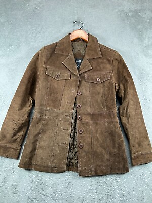 #ad Womens Leather Blazer Jacket Medium Brown 100% Leather Suede Quilted Liner Rue21 $16.90