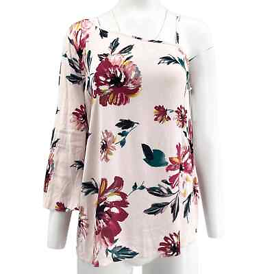#ad NWT 1. State One Shoulder Botanical Floral Flounce Blouse Pink Opal M $24.00